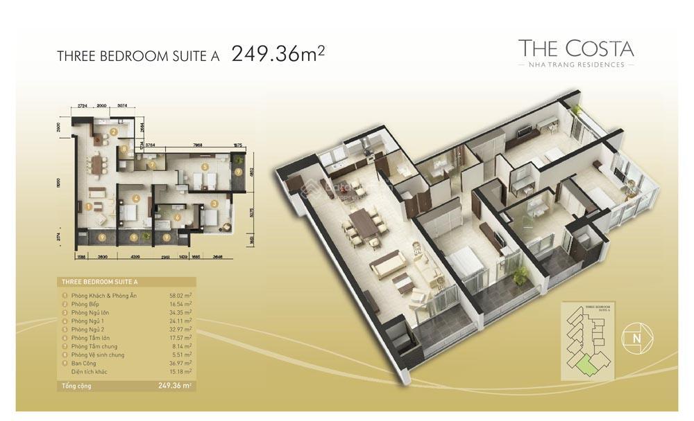 Bán căn hộ vip 3pn trọn mặt tiền biển tại the costa nha trang, giá 35 tỷ, nội thất sang trọng