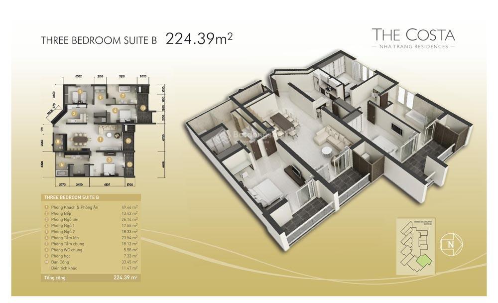 Bán căn hộ vip 3pn mặt tiền biển tại the costa nha trang, giá 26,5 tỷ, nội thất sang trọng