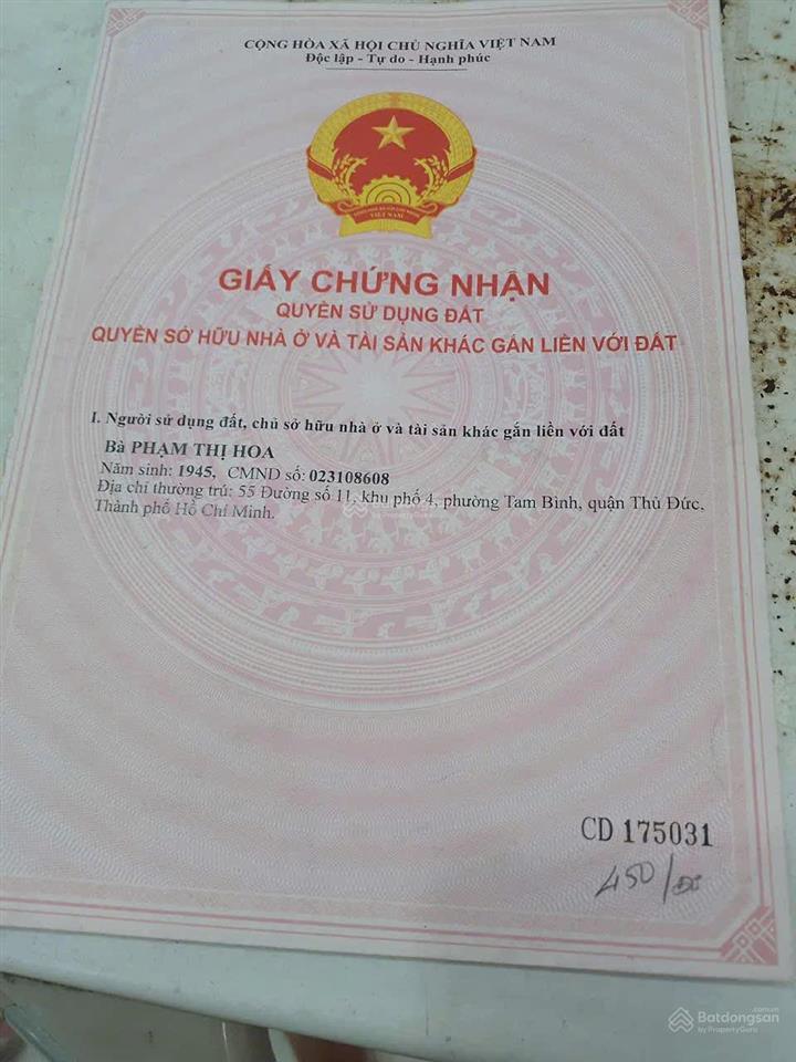 Bán đất mt đường 11, tam bình, thủ đức.