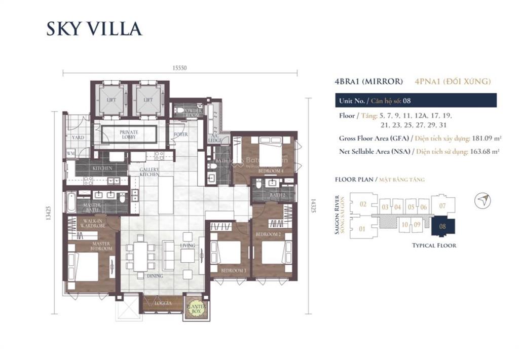 Căn hiếm! sky villa số 08 tòa altaz, 4 phòng ngủ  181m2, tầng cao. giá 27tỷ.  0931 356 ***