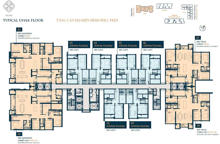 Tầng cao sky mansion toà altaz, 4 phòng ngủ 239m2 trục 01 view sông. giá 40 tỷ.  0931 356 ***