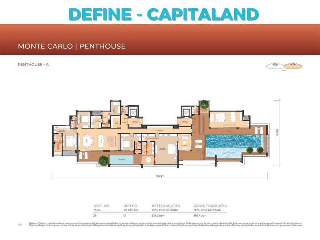 Duy nhất penthouse dự án define, dt 570m2 view sông và thành phố. giá 200 tỷ.  0931 356 ***