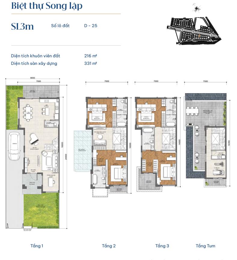 Biệt thự song lập d26 216m² mặt tiền 9m, trục đường 25m đẹp nhất, khu grace.  0931 356 ***