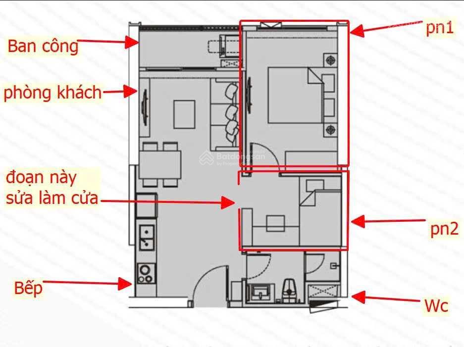 Cắt lỗ căn hộ 1pn+1 có thể sửa thành 2pn1wc giá 3.75 tỷ bao phí, full nội thất  0978 985 ***