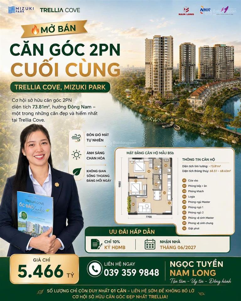 Căn góc 2pn view sông cuối cùng trellia cove, giá chỉ 5.466 tỷ. 10% ký hđmb
