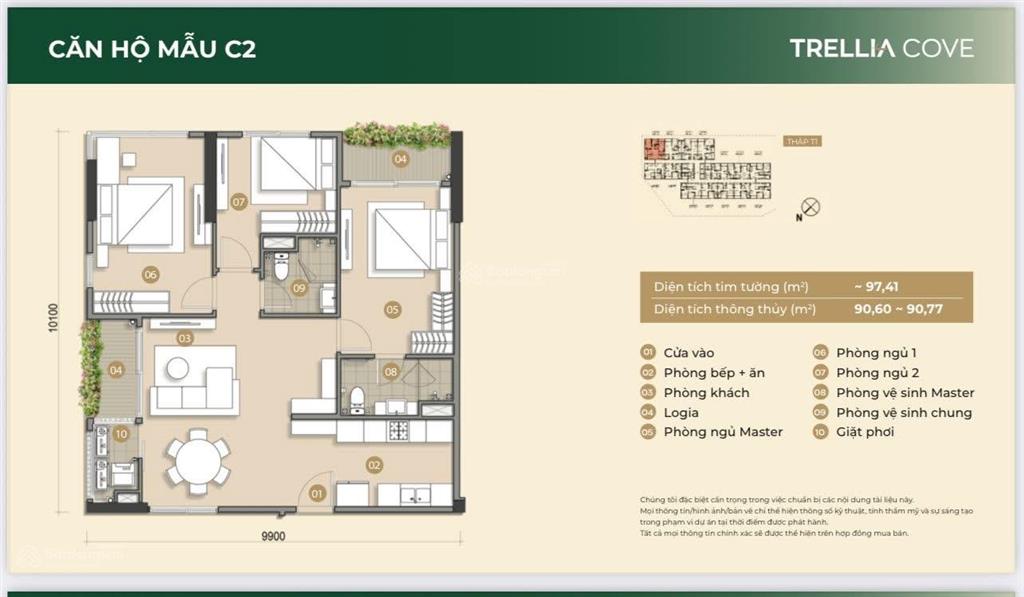 Căn góc 3pn trellia cove  view sông giá 7,2 tỷ hướng đông nam mát mẻ