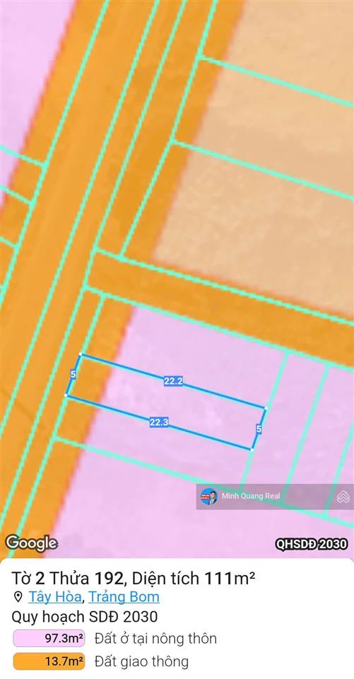 112m2, mặt tiền tây hòa 7, gần kcn bàu xéo ngay nút giao vành đai 4, giá chỉ 890 triệu