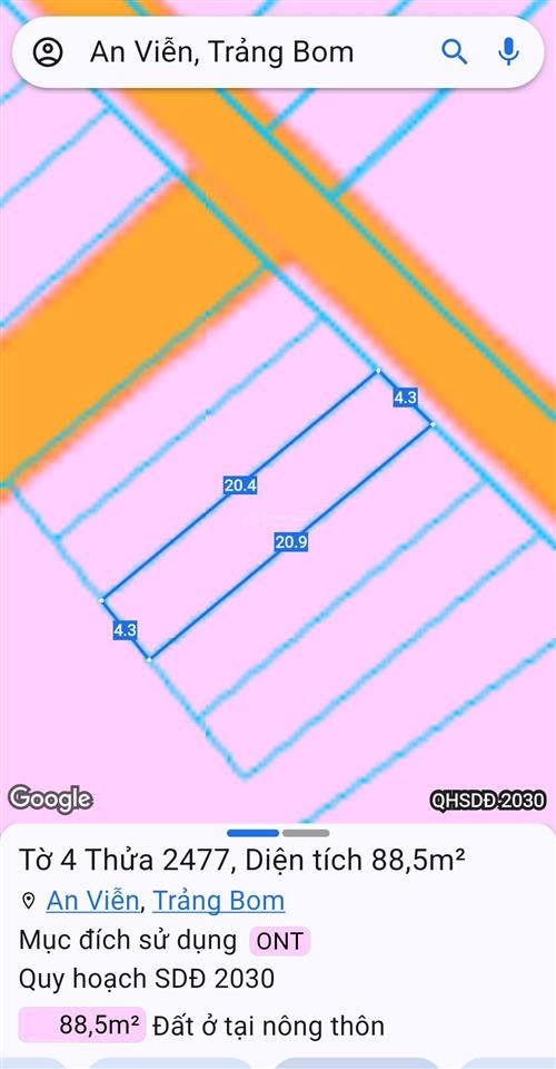 Bán đất thổ cư 88,5m², đường nhựa thông ngay chợ và kcn giang điền