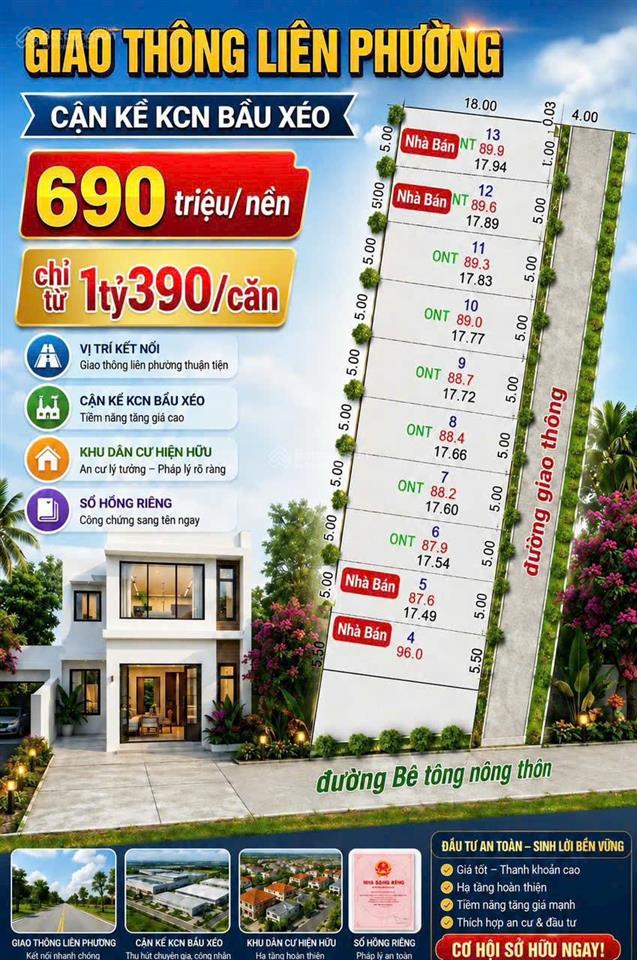 Bán đất thổ cư 90m2, ngay kcn bàu xéo 2 và đại đô thị hơn 350ha, chỉ 200tr sở hữu ngay