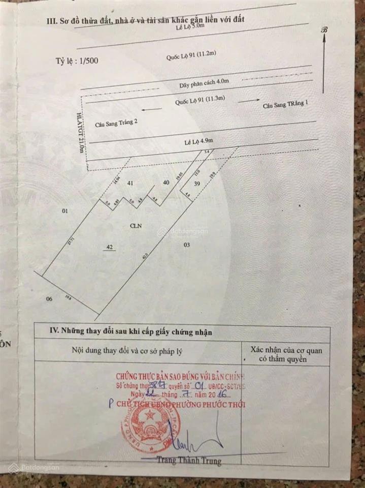 Bán đất mặt tiền đường tôn đức thắng (quốc lộ 91 cũ)