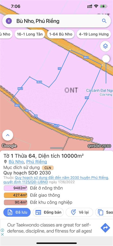 Bán đất 1 hecta có 500m2 thổ cư ccn bù nho 75 hecta  phú riềng đồng nai  cách đt 741 khoảng 200m