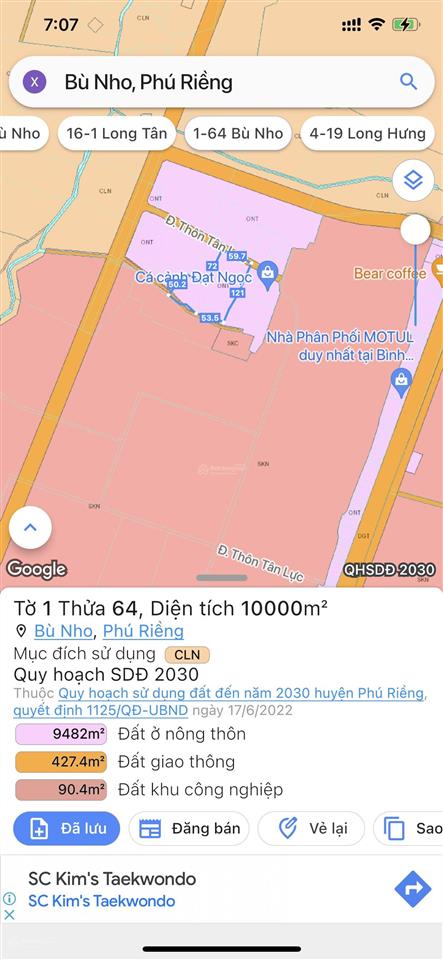 Bán đất 1 hecta có 500m2 thổ cư ccn bù nho 75 hecta  phú riềng đồng nai  cách đt 741 khoảng 200m