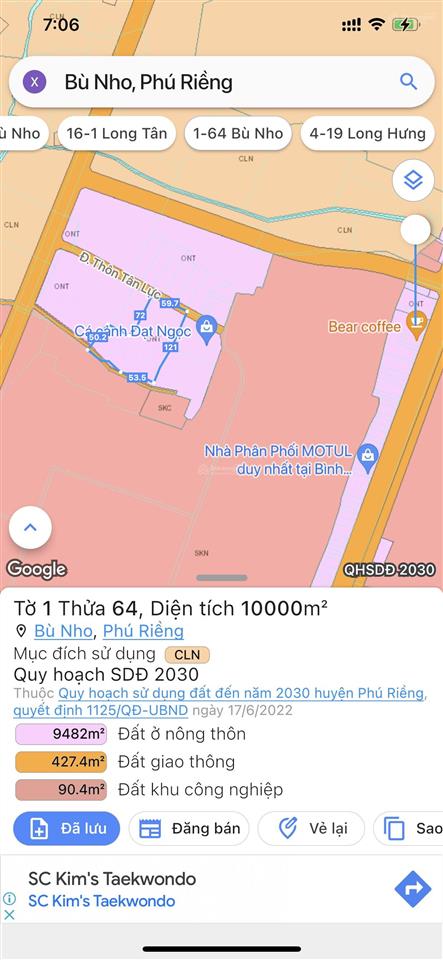Bán đất 1 hecta có 500m2 thổ cư ccn bù nho 75 hecta  phú riềng đồng nai  cách đt 741 khoảng 200m
