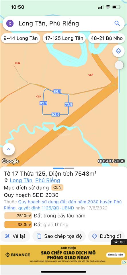 Bán 7543m2 đất mặt tiền bê tông  giáp đường 32m chơn thành  long tân  phú riềng  đồng nai