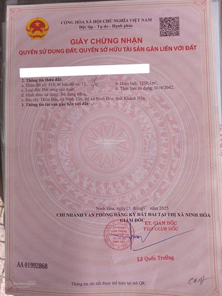 Sản phẩm duy nhất  cơ hội đầu tư sinh lời cực hiếm  độc tôn ở mặt tiền đường tỉnh lộ 5 ninh hoà 1
