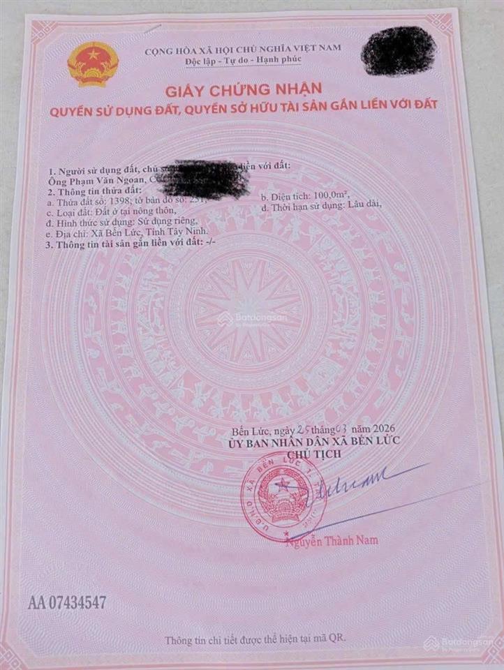 Bán nền tái định cư mặt tiền 830e bến lức, long an cũ