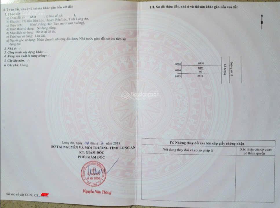 Cần bán lô đất thổ kdc 135, thị trấn bến lức, long an (nay thuộc xã bến lức, tây ninh)