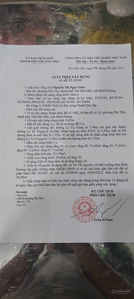 Đất mặt tiền đường lý tự trọng  trung tâm thủ dầu một