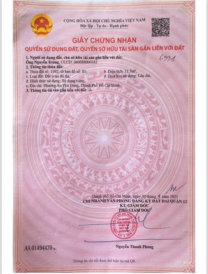 Bán lô đất 4x13m 1 sẹc an phú đông 3 gần sông sài gòn nhìn qua vạn phúc chỉ 3,7 tỷ