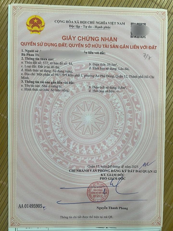 Bán lô đất đẹp 59,5m2 1 sẹc hẻm thông ra sông vàm thuật đường nguyễn thị nhuần, an phú đông, tp.hcm