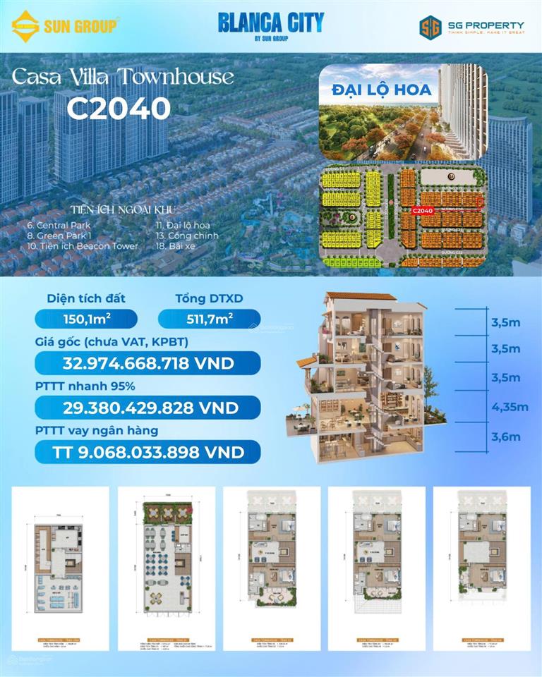 Căn góc 2 mặt tiền casa villa townhouse  blanca city  150m2