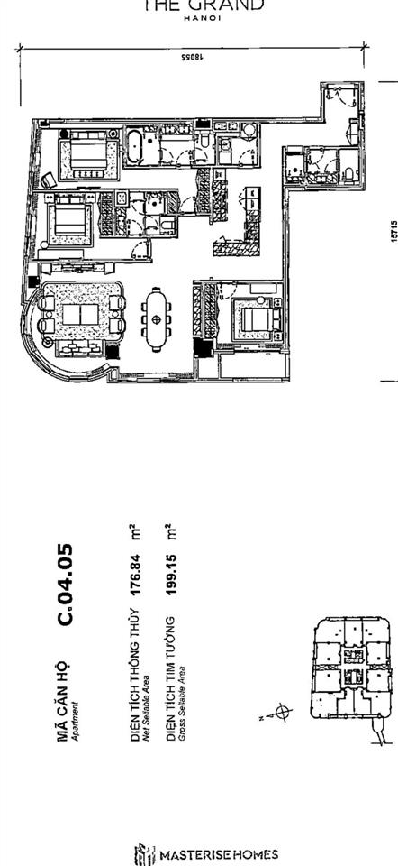 Bán căn hộ đẹp 3pn, 3wc tại the grand hà nội, giá thỏa thuận, 199m2