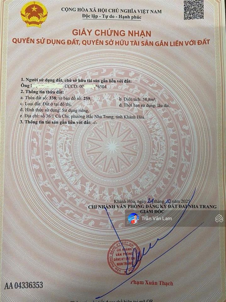 Cực hiếm đất cách biển 250m  chỉ 3,53 tỷ, ngang 5,5m hướng đông