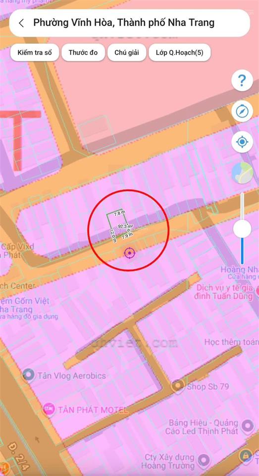 Bán đất ngang 7,8m dt 92,4m2 sát đường nguyễn chích hẻm thông 6m bắc nha trang