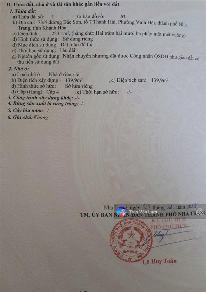 Chỉ 48,5 triệu/m2  bán đất gần biển, hẻm ô tô sát bắc sơn, vĩnh hải, nha trang