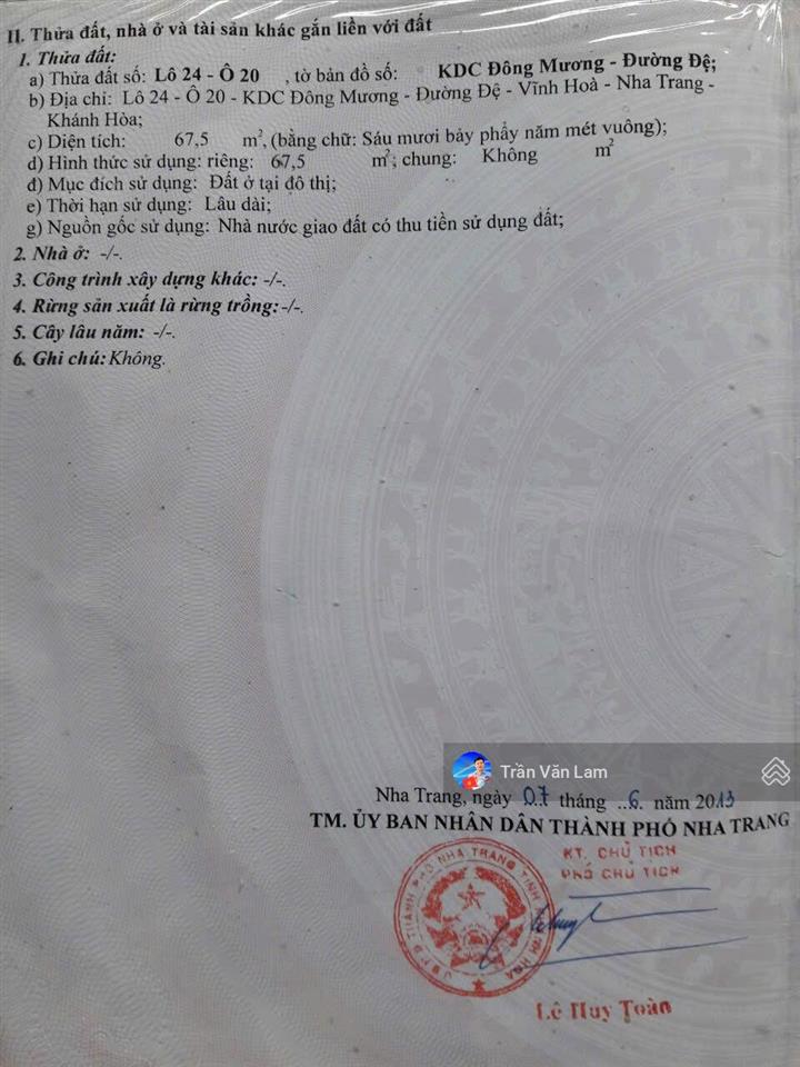 Lô đất đẹp ngang 5m hiếm có tại khu đông mương, tđc hòn xện, bắc nha trang