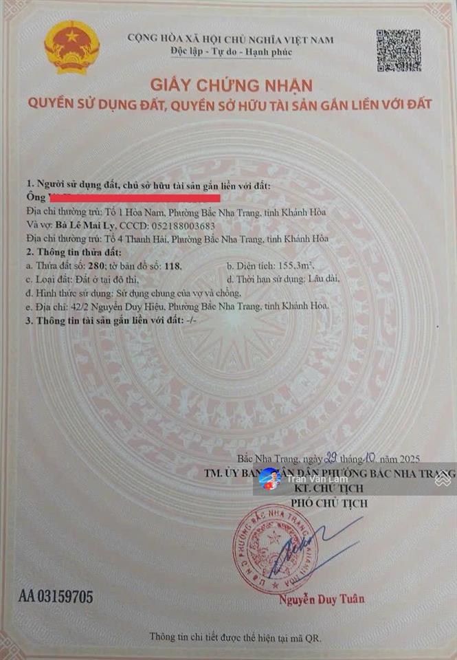 Bán đất 2 mặt tiền hẻm ô tô nguyễn duy hiệu bắc nha trang gần biển