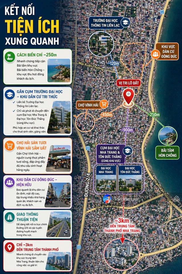 Bán đất cách biển hòn chồng chỉ 250m, giá bán nhanh chỉ 3,56 tỷ  đất hướng đông, mặt tiền 5m