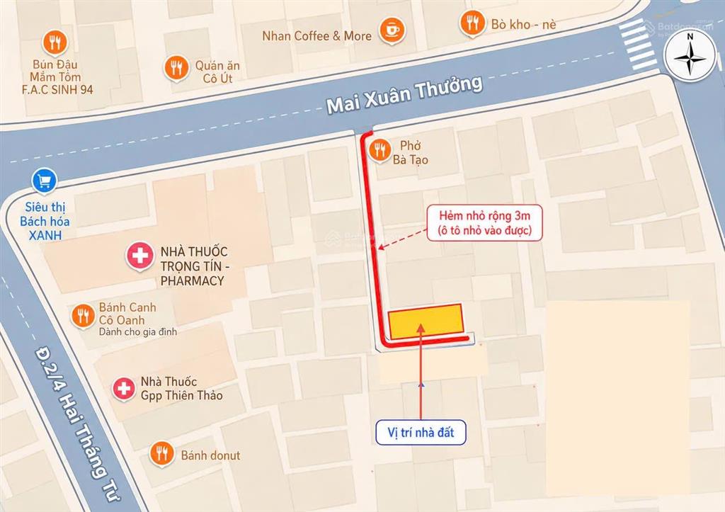 Lô góc 2 mặt tiền hẻm ô tô chỉ 30m ra đường mai xuân thưởng giá tốt