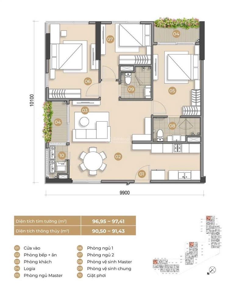 3pn mizuki park phân khu trellia cove giá rẻ nhất