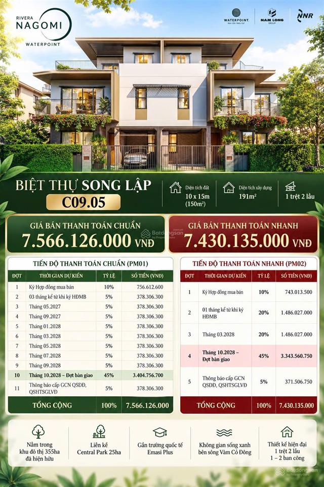 Biệt thự song lập nagomi waterpoint mở bán mẫu mới 3 tầng