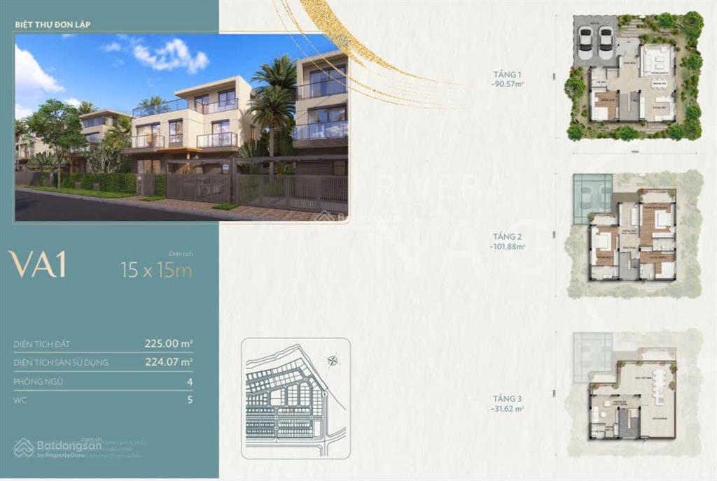 Biệt thự đơn lập 225m2 nagomi waterpoint đang mở bán mẫu 3 tầng