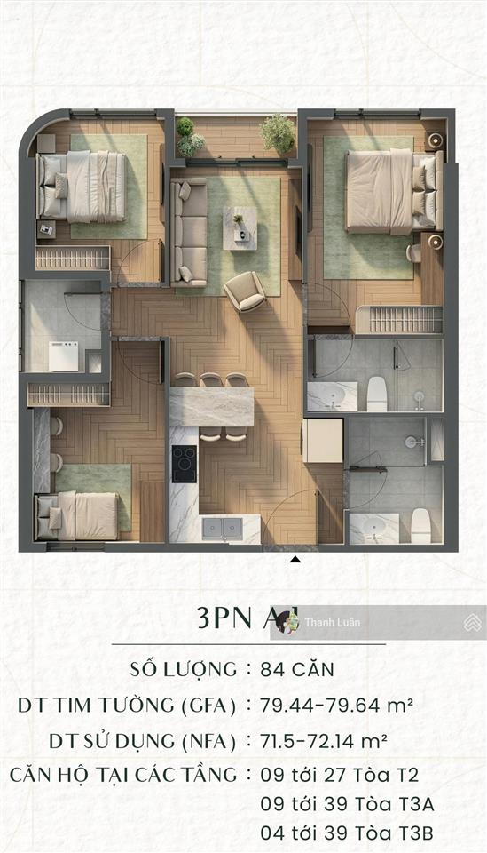 Căn 3pn 2wc 82m2 tầng 8 đúng giá cđt. giá tốt 4,486 tỷ đã có vat, kh được chỉ vàng pnj 0938 895 ***
