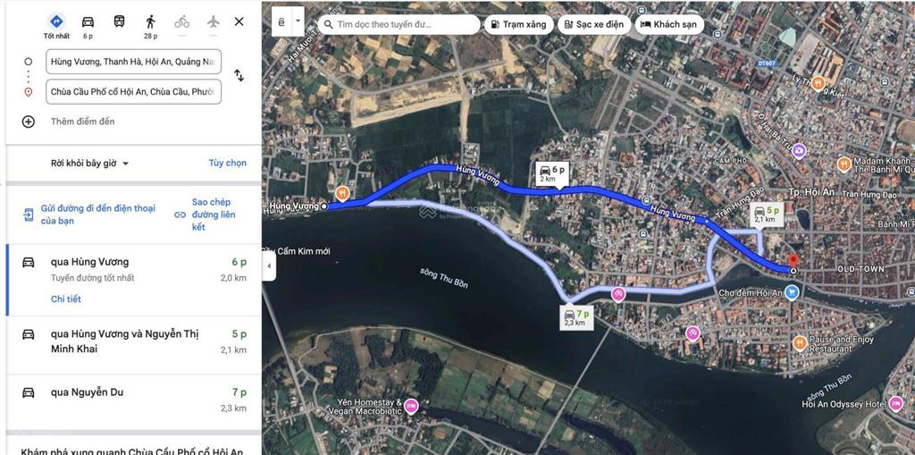 Bán đất mặt tiền đường hùng vương view trực diện sông thu bồn, cách phố cổ, chùa cầu 2km