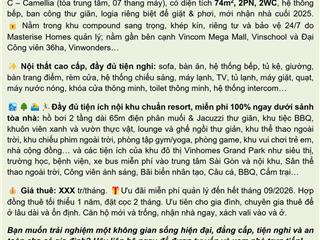 Cho thuê căn hộ 2pn, 2wc mới cao cấp, lumière boulevard, vinhomes grand park q9