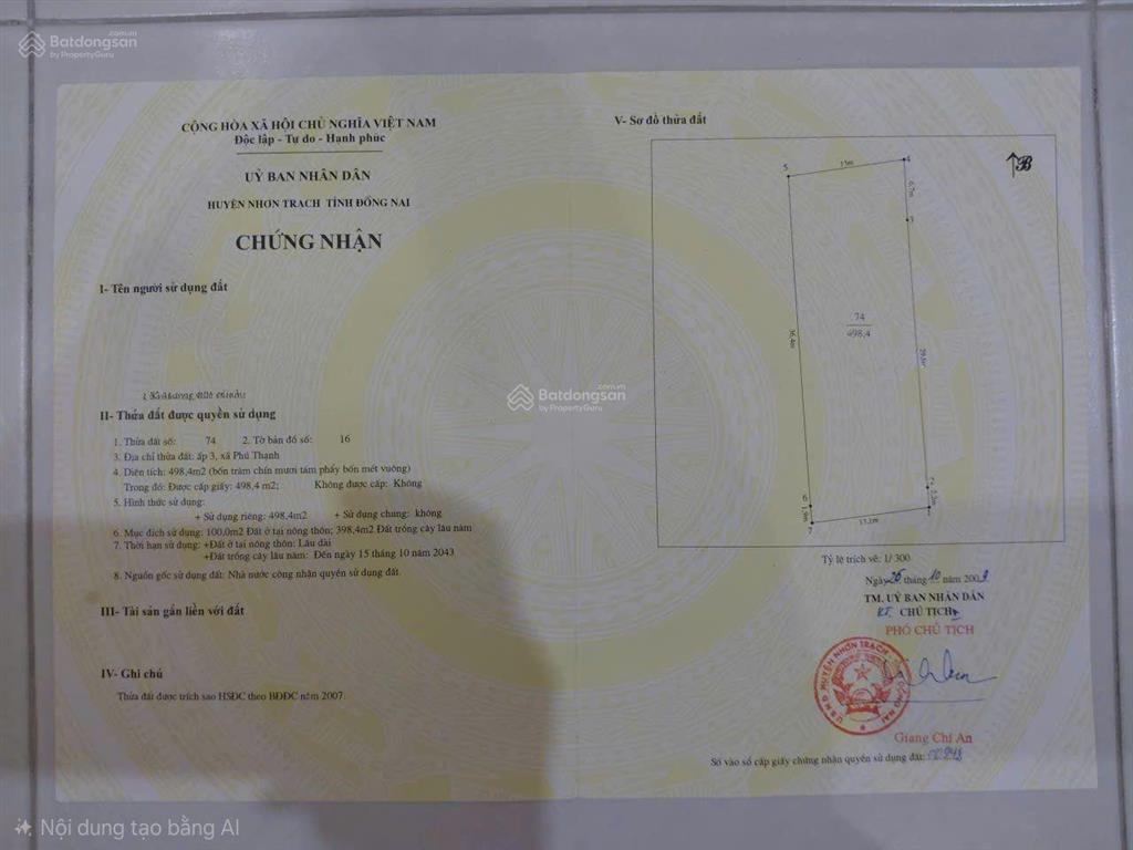 [chính chủ] bán 500m2 đất 2 mt xã phú thạnh, vị trí chiến lược cách vd3 400m di chuyển 15p về sg.