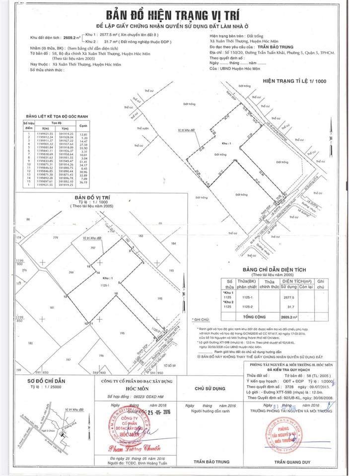 Cần bán 6589m full thổ cư 95% đất 2 mặt đường sau chợ đại hải xuân thới thượng hóc môn