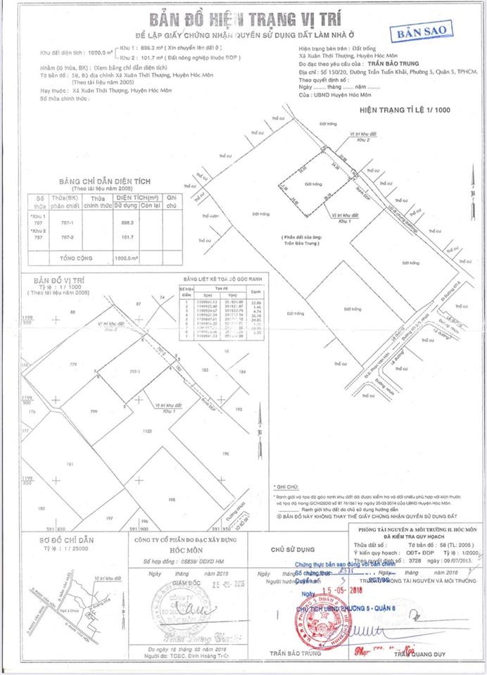 Cần bán 6589m full thổ cư 95% đất 2 mặt đường sau chợ đại hải xuân thới thượng hóc môn