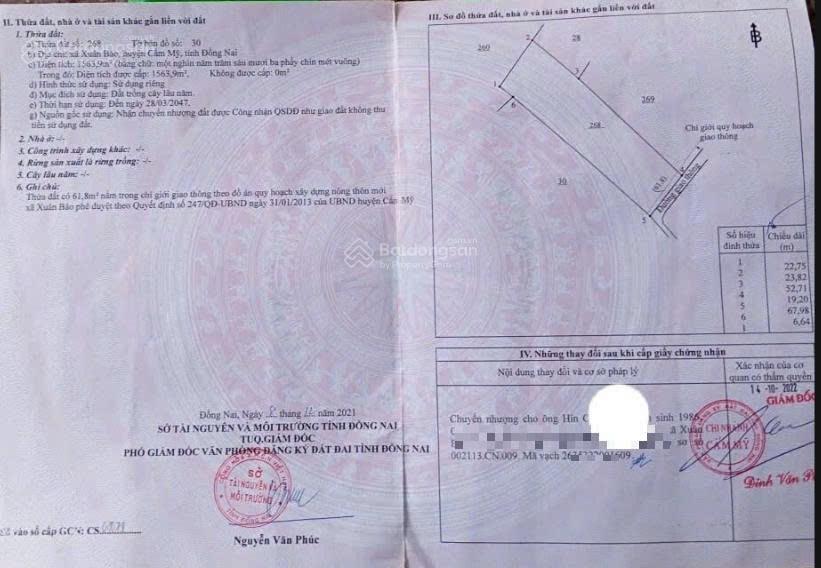 Bán gấp đất vườn 1.563,9m2 xuân định gần sân bay long thành, giá chỉ 1,5tỷ sổ hồng