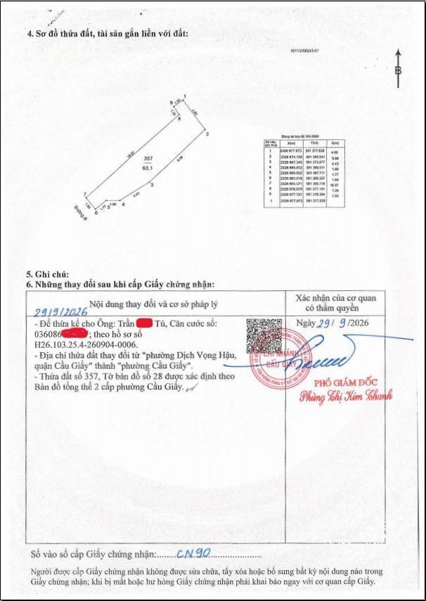 Cc bán đất, tặng nhà, đã có qh rõ ràng, 2 thoáng, ngõ 63 trần quốc vượng,p.dịch vọng hậu,cầu giấy