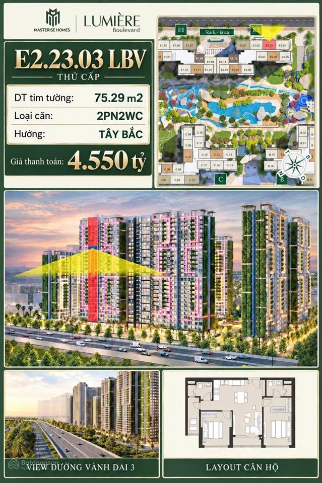 Bán căn hộ lumiere boulevard 2pn2wc  giá 4,55 tỷ