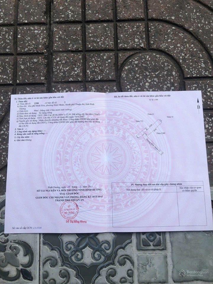 Bán lô đất mặt tiền đường bình nhâm 31 bình nhâm thuận an bình dương