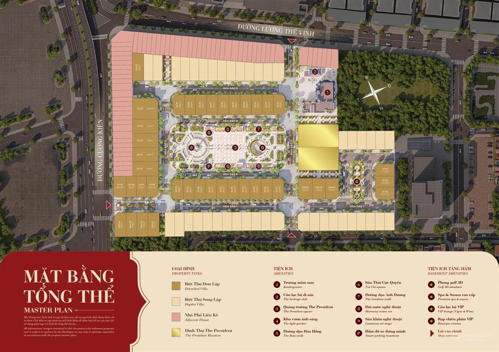 Biệt thự đơn lập 251m2  639m2 the president park quỹ căn diện tích lớn giữa mễ trì.  0919 558 ***