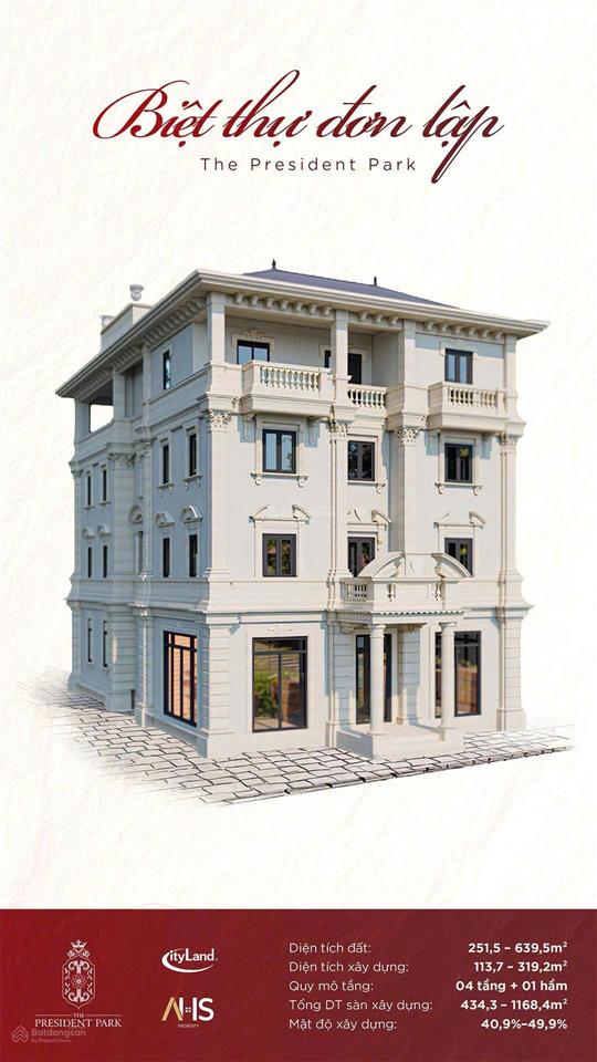 Biệt thự đơn lập 251m2  639m2 the president park quỹ căn diện tích lớn giữa mễ trì.  0919 558 ***