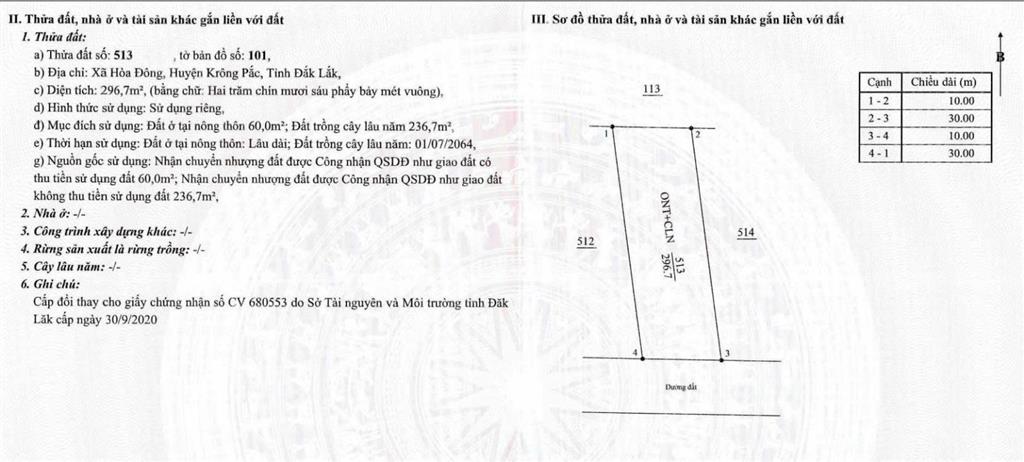 Bán đất km12  quốc lộ 26 gần lữ đoàn đặc công 198  xã hòa đông  10 x 30m