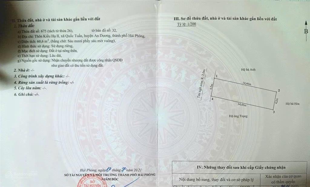 Chủ giảm giá lô đất 60,6m tại quốc tuấn, an dương